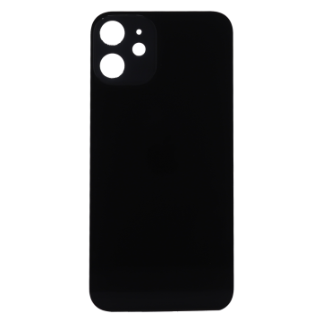 Back Glass (larger camera opening) for use with iPhone 12 Mini (Black) (no logo)