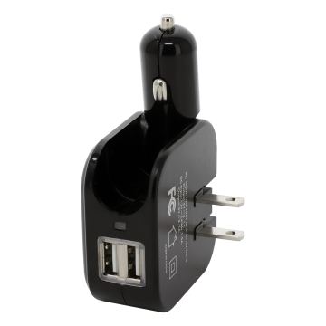 2 in 1 Dual USB Power Adapter 5V-2A (Black)