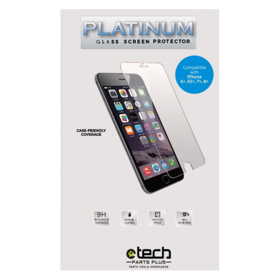 Platinum Tempered Glass Screen Protector for use with iPhone 6+, 6S+, 7+ and 8+ (5.5”) - (Retail Packaging)