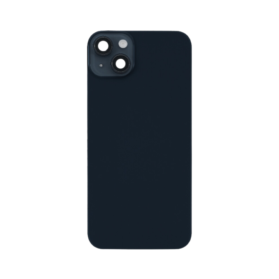 Back Glass with Rear Camera Lens, Wirless Charging and Flash flex, plate for use with iPhone 14 Plus (Midnight)