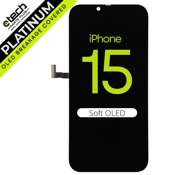 Platinum Soft OLED Screen Assembly for use with iPhone 15
