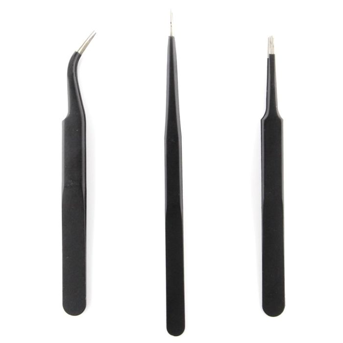 3 Pack of Tweezers found in orange and black tool kit (Pointed