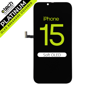 Platinum Soft OLED Screen Assembly for use with iPhone 15