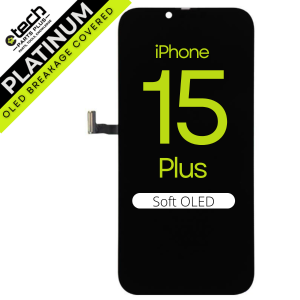Platinum Soft OLED Screen Assembly for use with iPhone 15 Plus